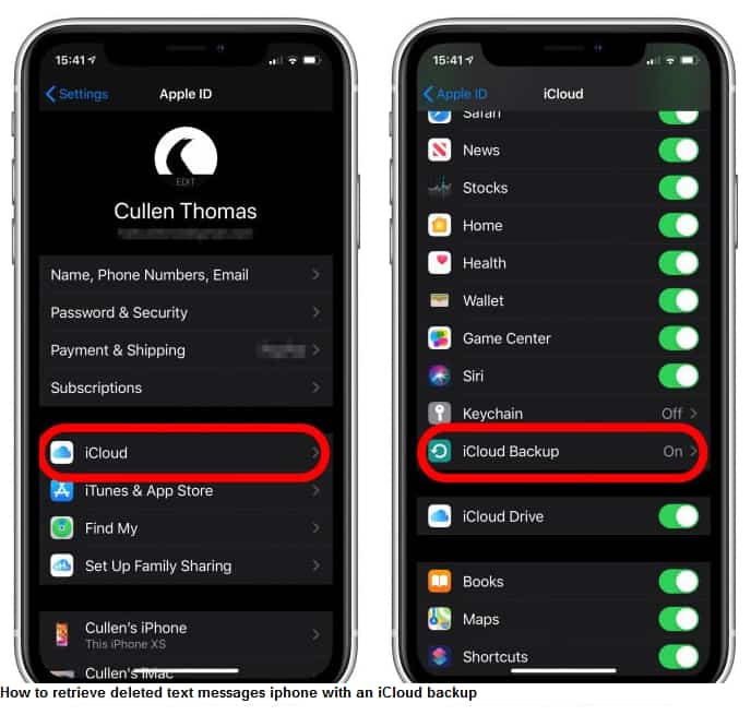 How to retrieve deleted text messages iphone with an iCloud backup
