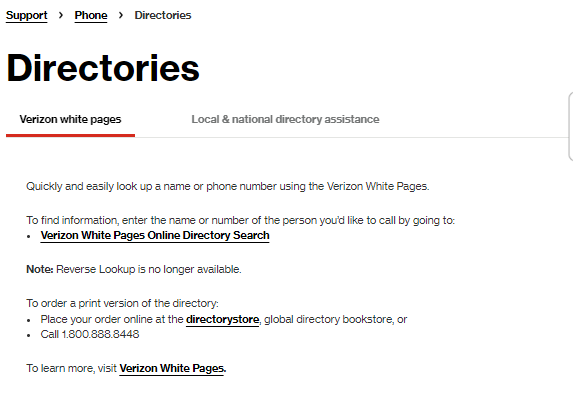 Verizon directory online assistance