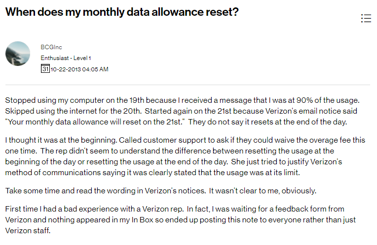 When does Verizon hotspot reset - monthy allowance reset