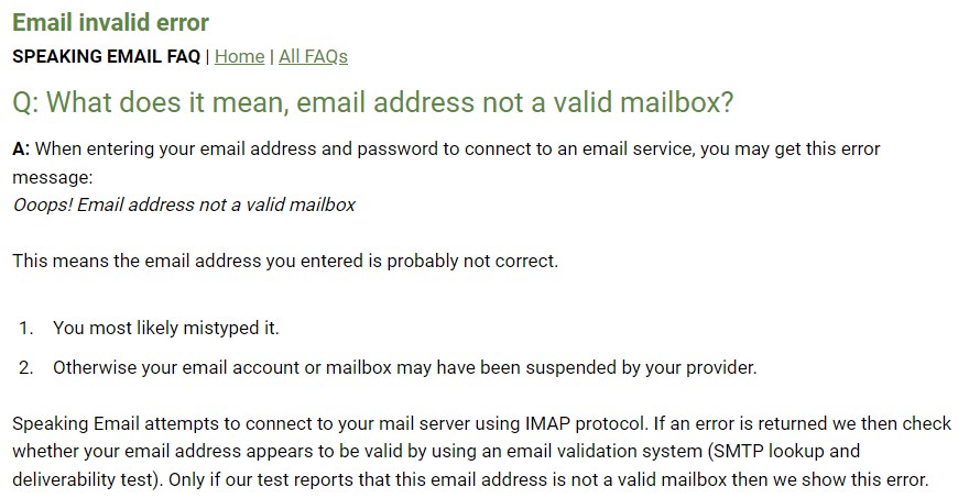 not a valid mailbox number verizon - email address not valid