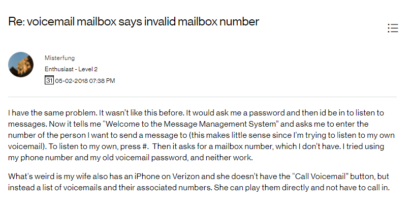 not a valid mailbox number verizon