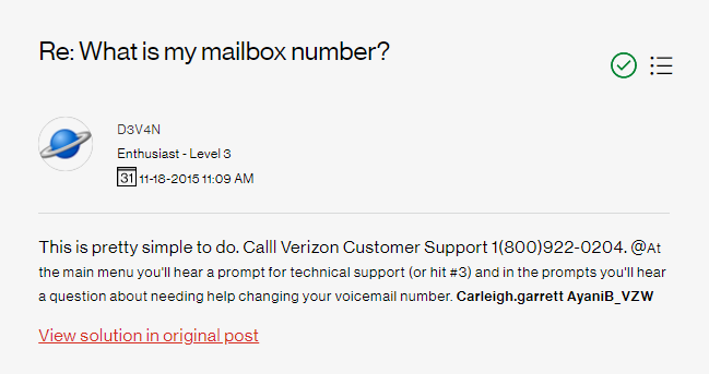 what is my Verizon mailbox number
