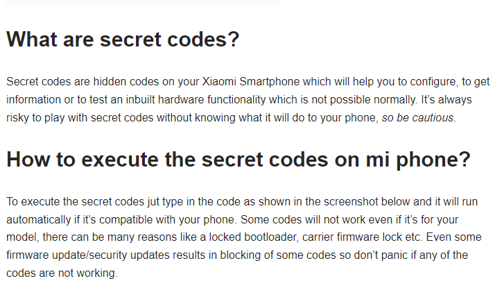 All Android Secret Code List for Xiaomi Mobile - Mi codes