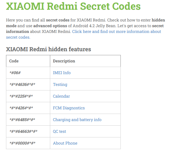 All Android Secret Code List for Xiaomi Mobile