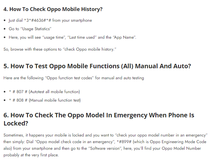 All Oppo mobile dialing secret codes - p2