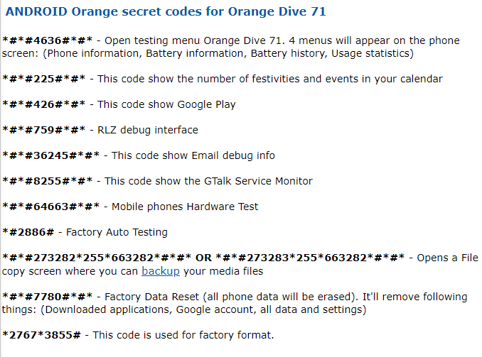 All Orange mobile dialing secret codes