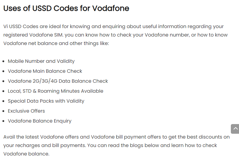 All Vodafone USSD codes list -