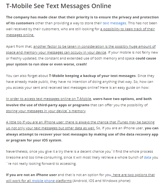 Can I get my T-Mobile text messages online -