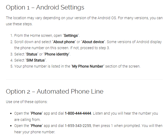 Check own phone number - 2 options