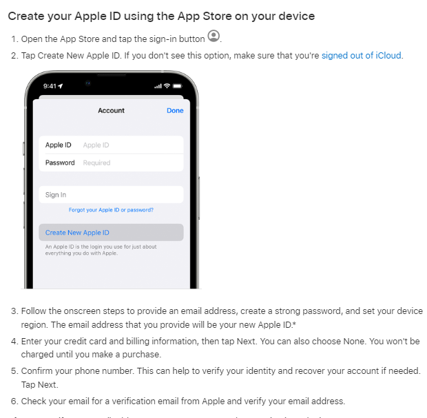Create new Apple ID using APP store