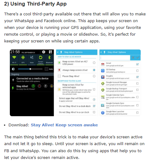 How to make your Android always online from WhatsApp and FB Messenger