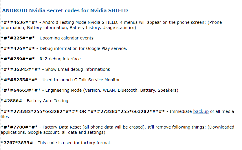 Nvidia mobile dialing secret codes - USSD CODES