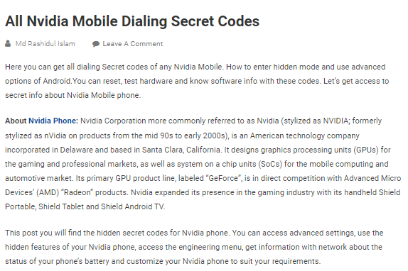 Nvidia mobile dialing secret codes