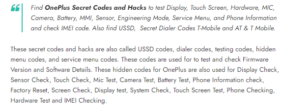OnePlus mobile dialing secret codes