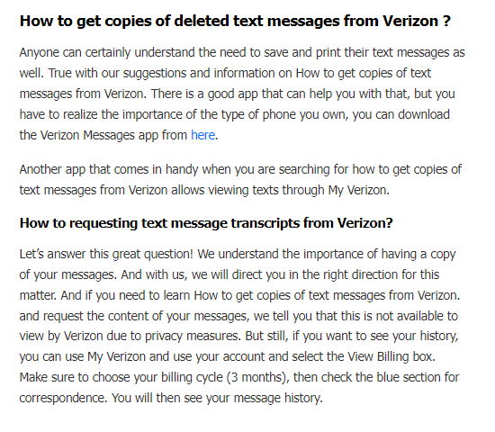 Requesting text message transcripts from Verizon -