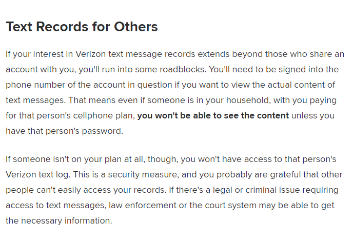 Requesting text message transcripts from Verizon
