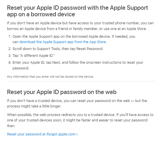 Reset your forgot Apple ID password - via apple app and web