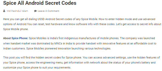 Spice all Android secret codes - def