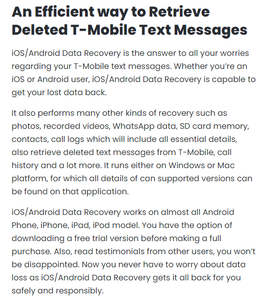 T-Mobile text message history