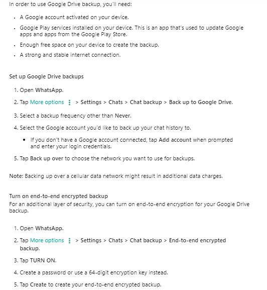 back up WhatsApp data with google drive