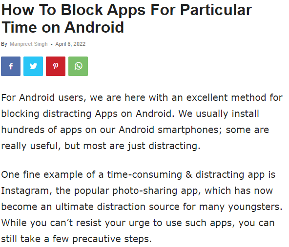 block particular apps for individual time in Android -