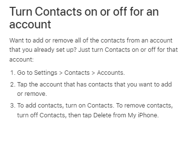 delete contacts on iPhone or iPad - turning on contacts