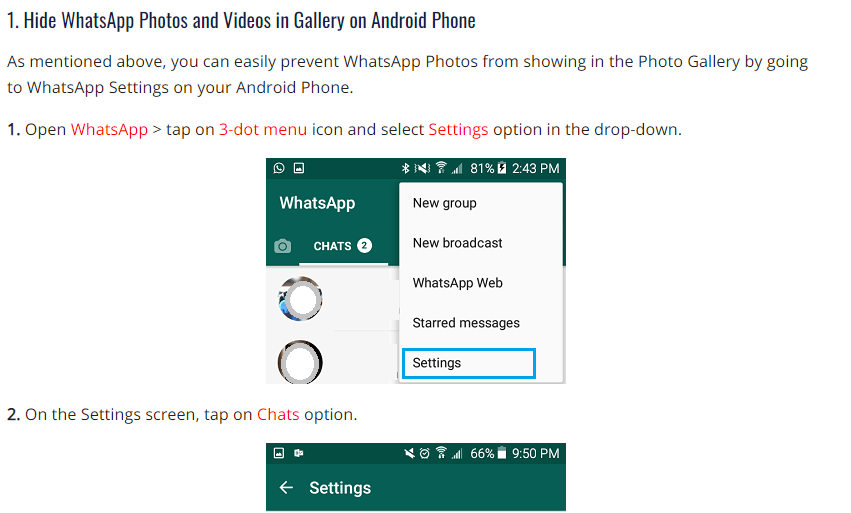 hide WhatsApp videos and images from gallery -