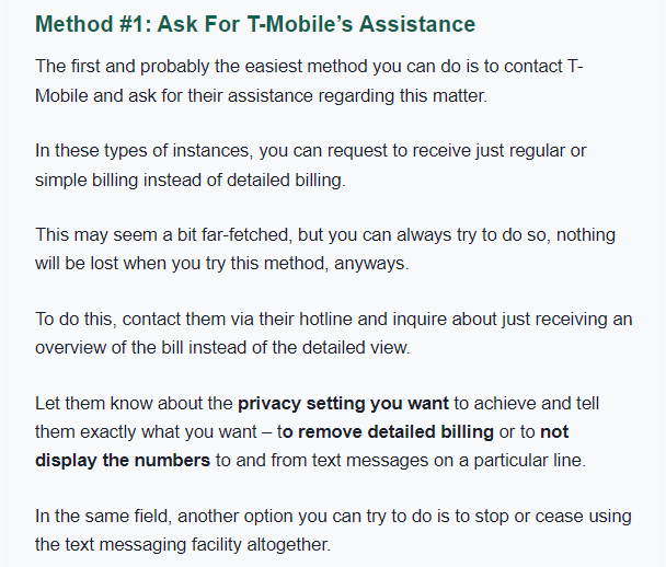hide text messages on t-mobile bill