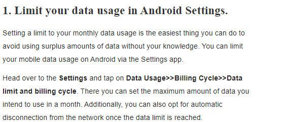 reduce data usage on Android