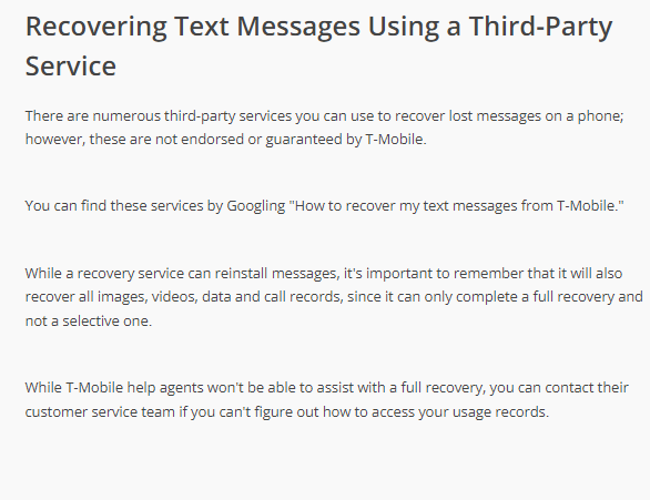 t mobile retrieve text messages by using third party