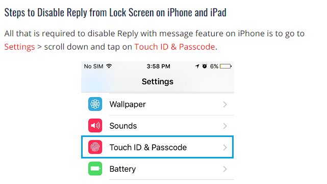 turn off lock screen message replies in iPhone