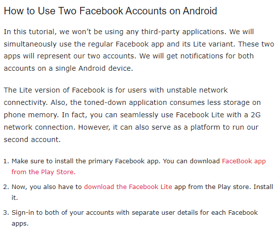 use multiple Facebook accounts on Android -