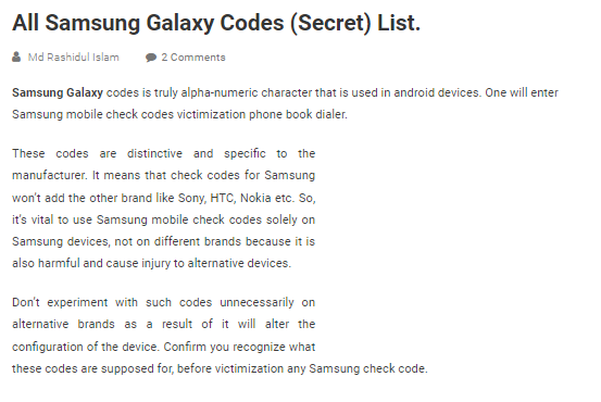 Samsung Galaxy Codes