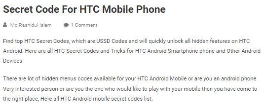 Secret codes for HTC mobile phones