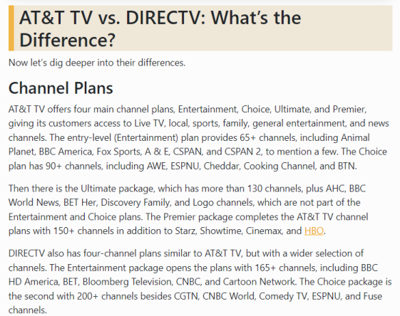 different directv packages