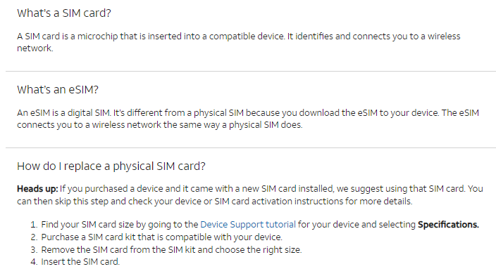 AT&T SIM card replacement 
