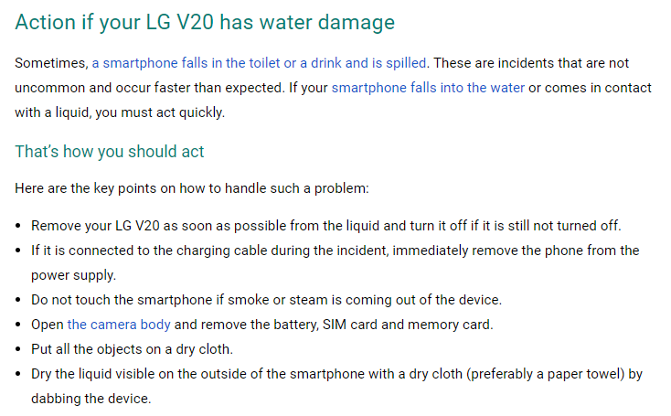 LG v20 water damage indicator 