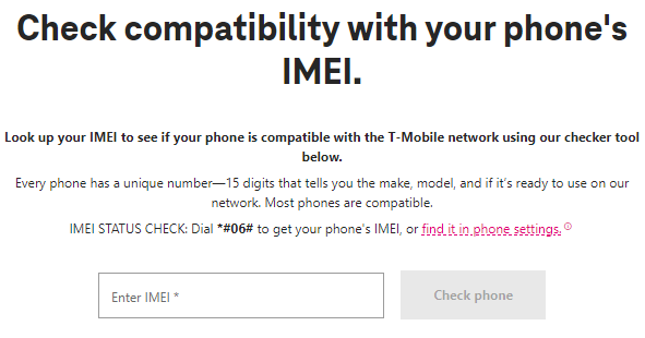 T-Mobile check IMEI