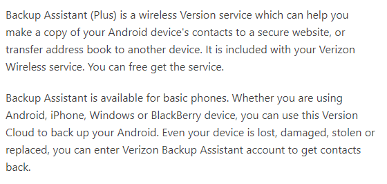 Verizon Wireless Backup Assistant