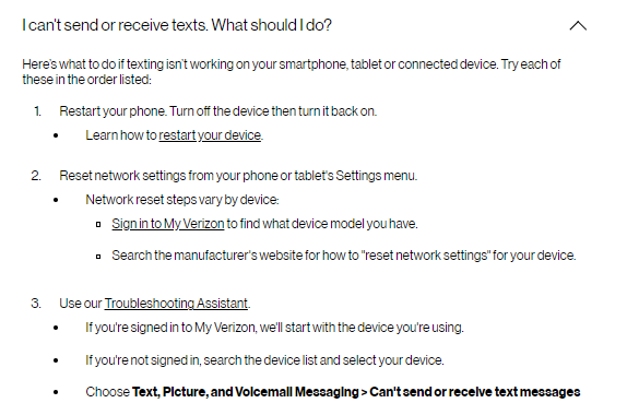 Verizon wireless text message problems