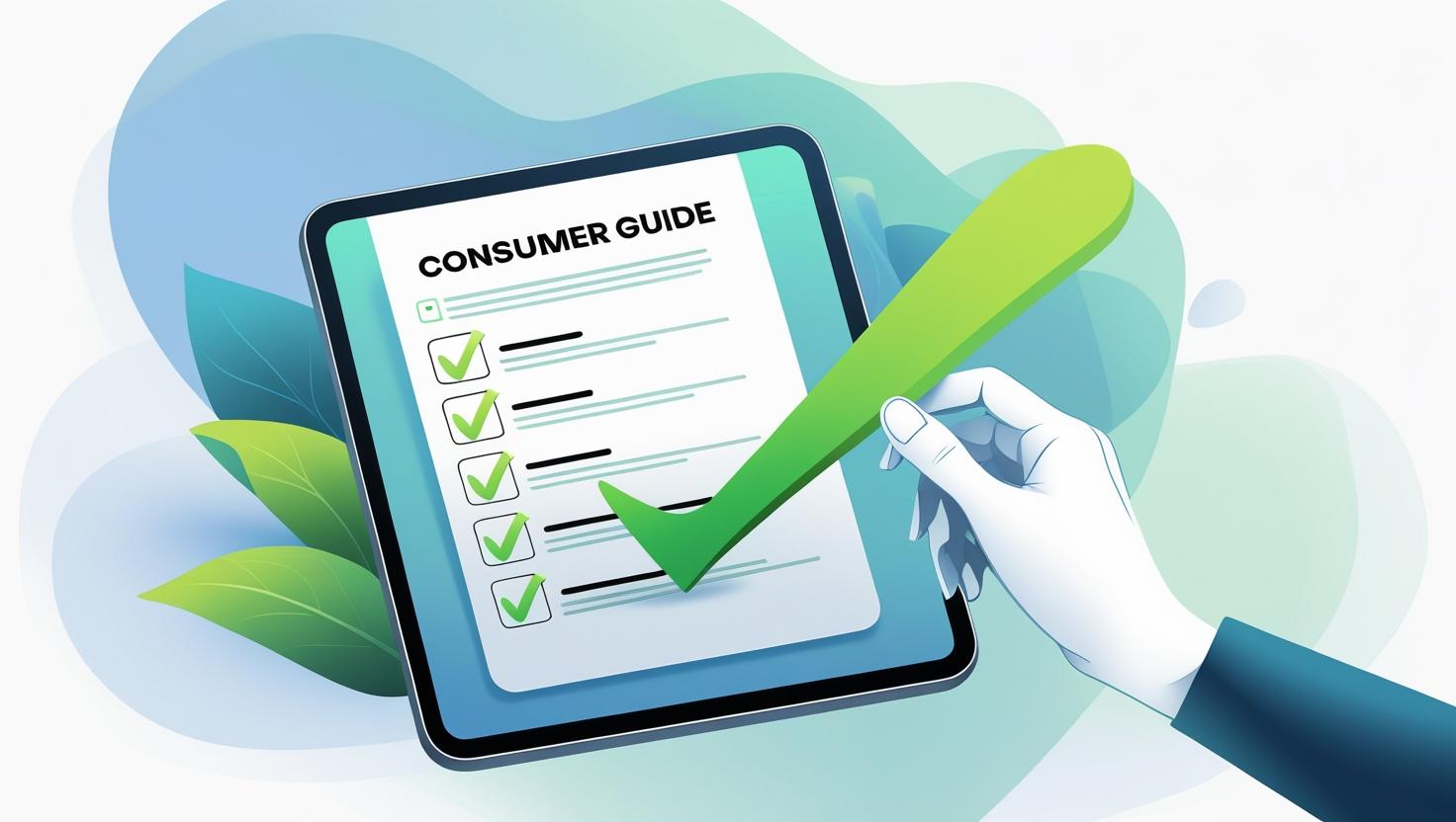 An illustration of a hand placing a large green checkmark on a consumer guide checklist for choosing an internet provider.