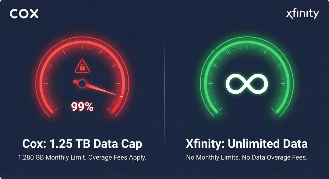 Xfinity unlimited data vs Cox 1.25 TB data cap overage fees
