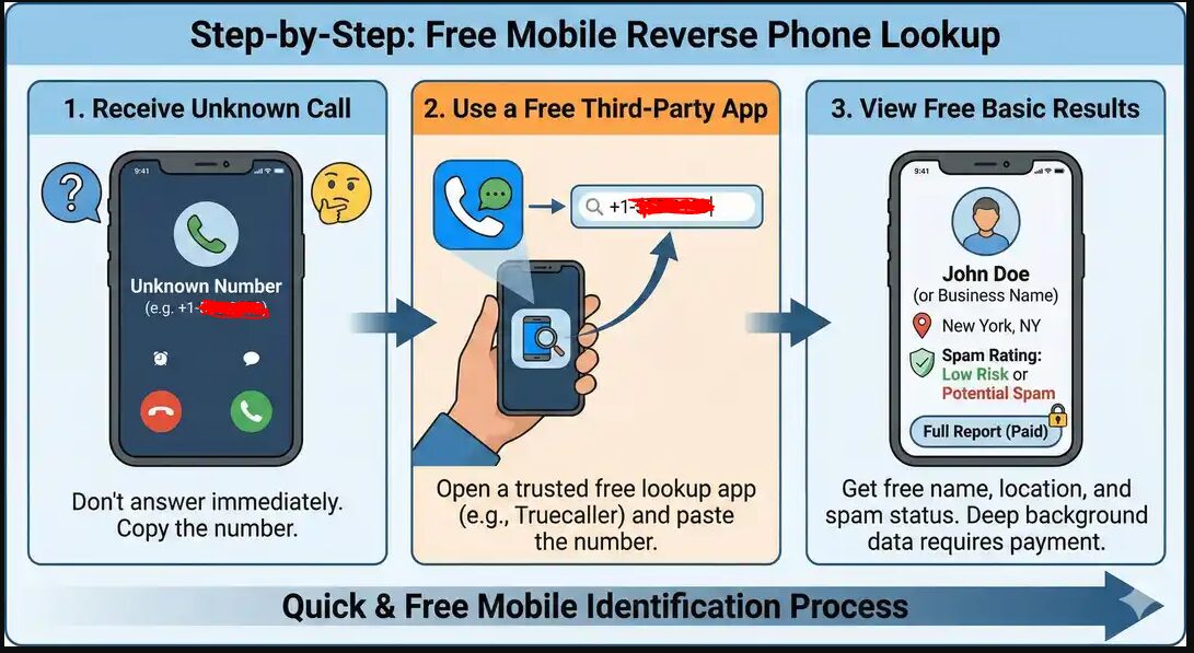 Step-by-step guide on how to perform a free mobile reverse phone lookup using third-party apps