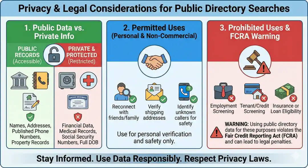 Privacy and legal considerations for using public directory searches and FCRA warnings