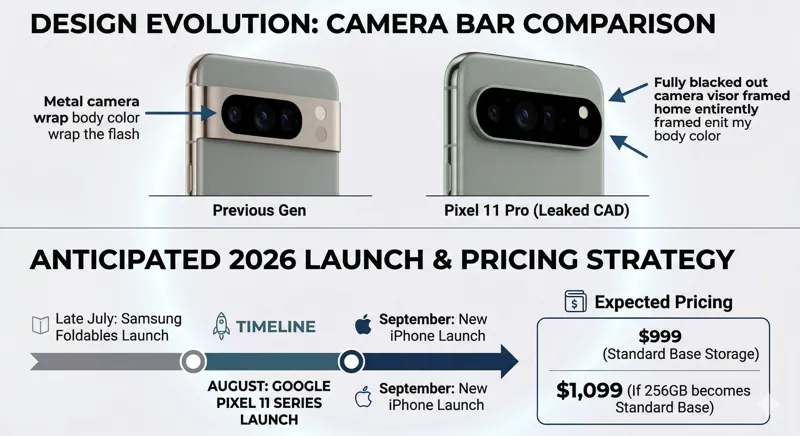 EXCLUSIVE LEAK: Google Pixel 11 Pro CAD Renders Reveal Redesigned Camera Bar & Tensor G6 Specs! - تفاصيل إضافية