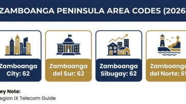Infographic detailing the specific area code Zamboanga uses for each province, including the area code Zamboanga City, Del Sur, Sibugay, and Del Norte.