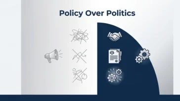 Infographic illustrating Apple CEO Tim Cook's corporate strategy, highlighting the focus on actionable policy engagement rather than partisan politics.