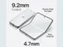 Infographic showing the 9.2mm folded and 4.7mm unfolded dimensions of the leaked Foldable iPhone Ultra, featuring an Android-style punch-hole camera and side Touch ID.