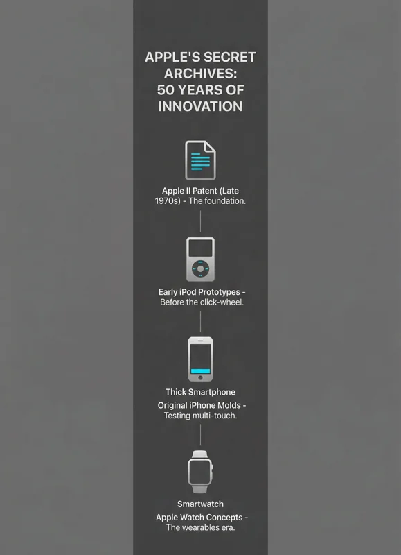 Infographic detailing Tim Cook's Wall Street Journal interview revelations, noting his first time seeing rare prototypes, early supply chain mastery, and his first iPod song being Hey Jude by The Beatles.