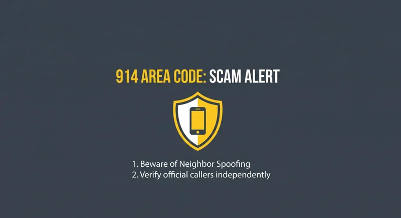 Security infographic warning users about phone scams and neighbor spoofing tactics using the local 914 area code.